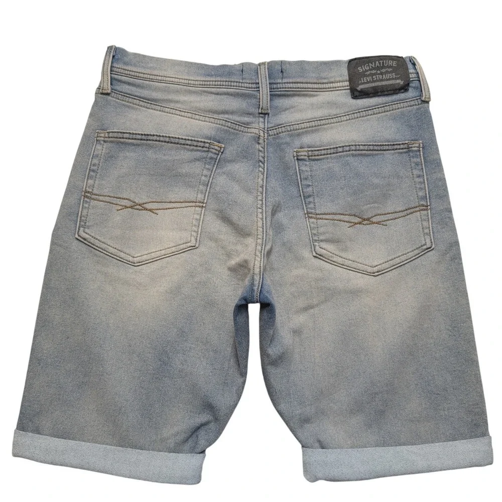 Signature by Levi Strauss Men 32 Blue Denim Shorts Drawstring Cuffed 54860-0008